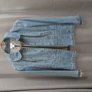 And Taylor jean jacket. Blue denim jacket with six buttons up the front